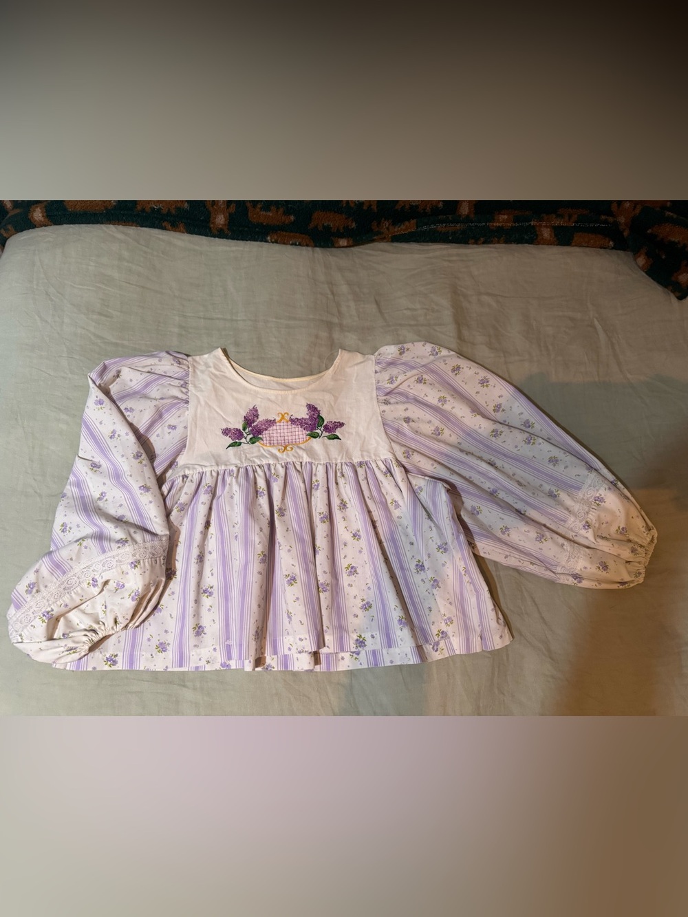 THRILLENIUM HANDMADE Lilac Floral Babydoll Top with Puff Sleeves